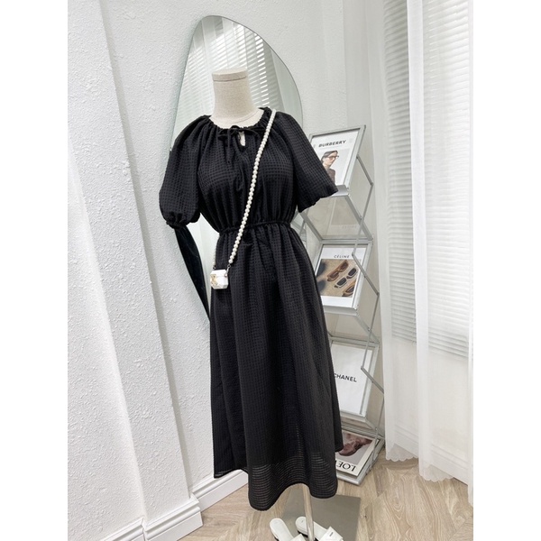 Váy Đũi Xốp Kẻ Kèm Chun Buộc Tóc 3 Màu Siêu Xinh