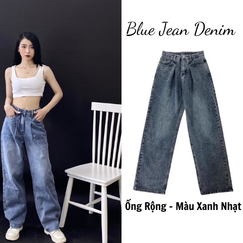 Quần jean nữ ống rộng lưng cao màu xanh nhạt khói chất cao cấp - GD67