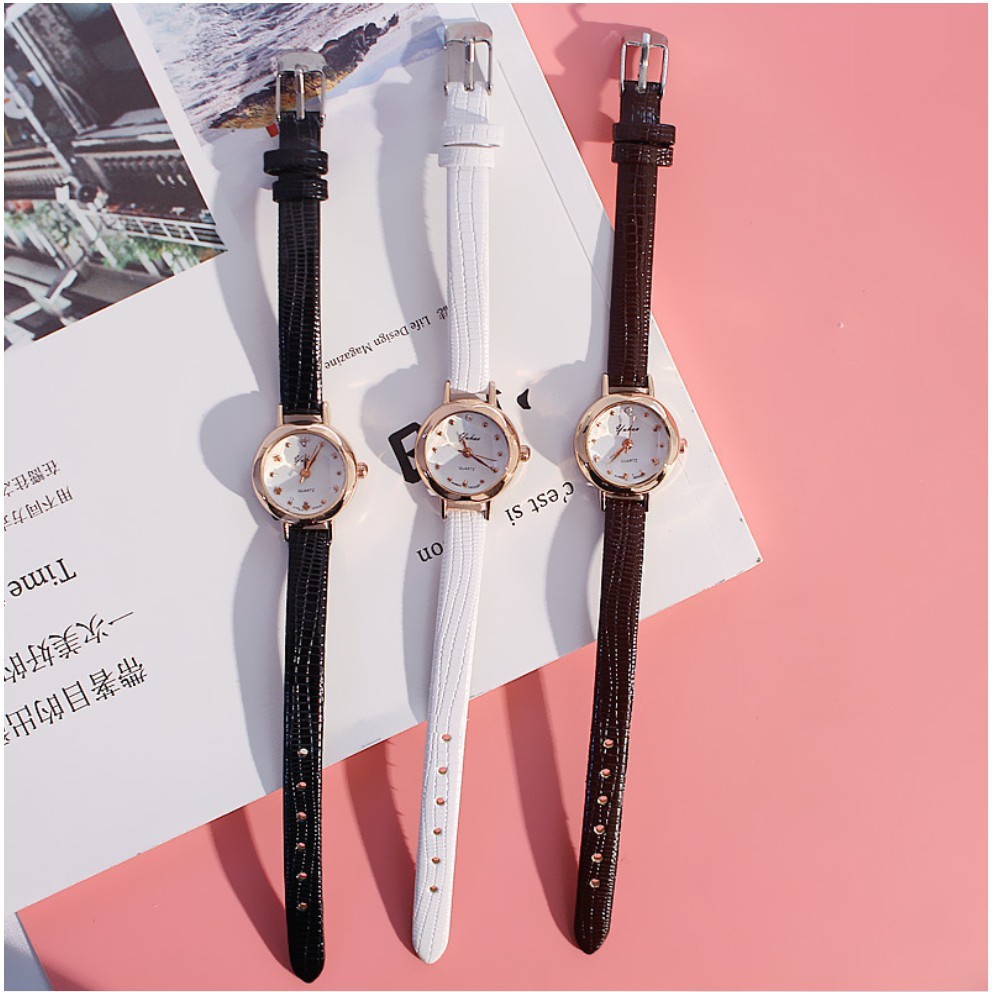 Đồng hồ nữ Yuhao mặt tròn nhỏ xinh, dây da xinh xắn WH-6595