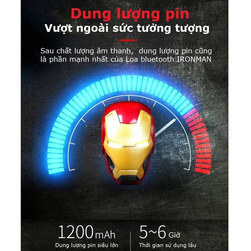 Loa bluetooth cầm tay Ironman nghe nhạc siêu bass , đôi mắt có đèn led hỗ trợ thẻ nhớ và usb