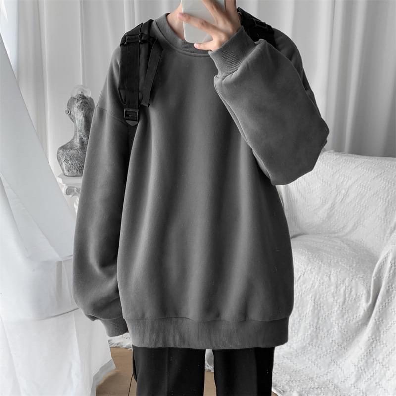 Áo Sweater Nỉ Bông TRƠN màu XÁM/XÁM XANH  Nam nữ unisex  SWEATER TRƠN form rộng Jaystoree