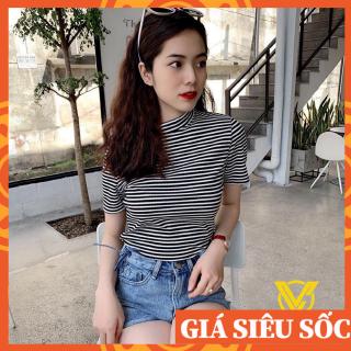 Áo phông nữ trơn body kẻ sọc ngang dễ thương