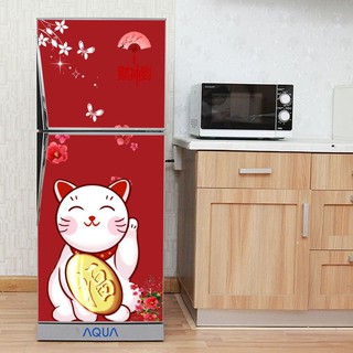 Decal trang trí tủ lạnh mẫu Mèo Thần Tài 3