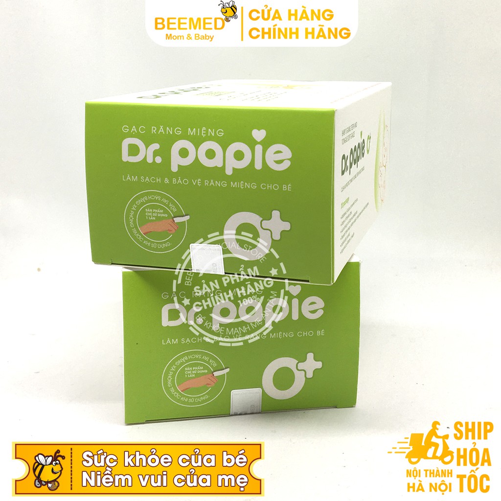 Dr Papie - Gạc rơ lưỡi cho bé Dr Papie - Gạc lau răng, rơ miệng cho bé - Hộp 30 gói