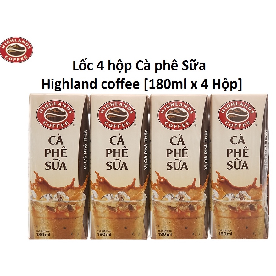 Lốc 4 hộp cà phê sữa Highlands coffee 180ml/hộp