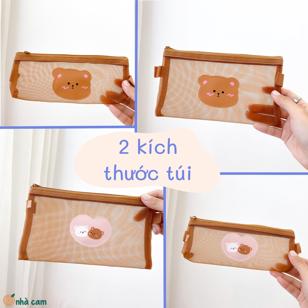 Túi Bút Lưới Gấu Love Nhà Cam