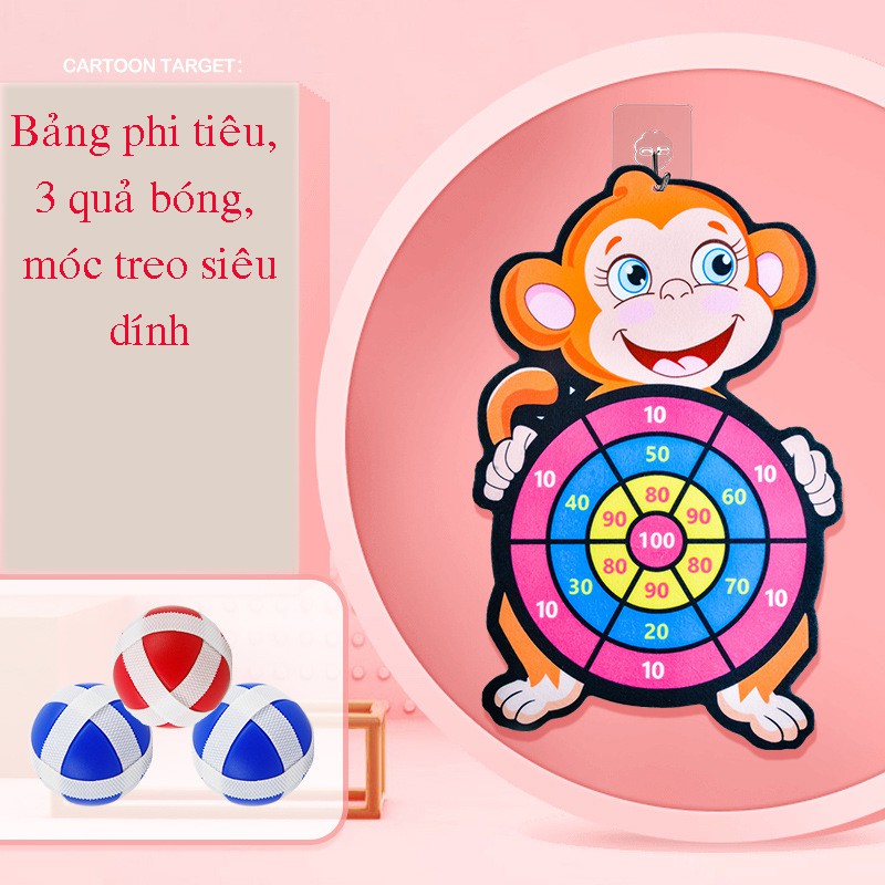 Bảng Phi Tiêu Bóng Dính,Bảng Phi Tiêu Hình Thú  - Đồ Chơi Ném Bóng Gai Tặng Kèm 3 Bóng An Toàn Cho Bé Vui Chơi