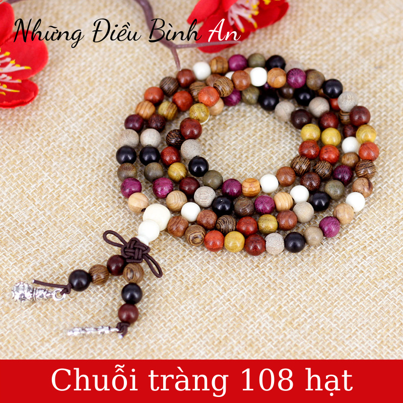 Chuỗi 108 hạt gỗ nhiều màu phong cách Phật giáo /Vòng tay phong thủy may mắn, tài lộc 💕FREESHIP 50k💕 Những Điều Bình An