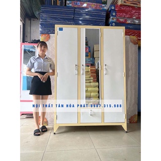 Tủ sắt đựng quần áo 1m2x1m8 sơn tĩnh điện cao cấp màu vàng kem THP