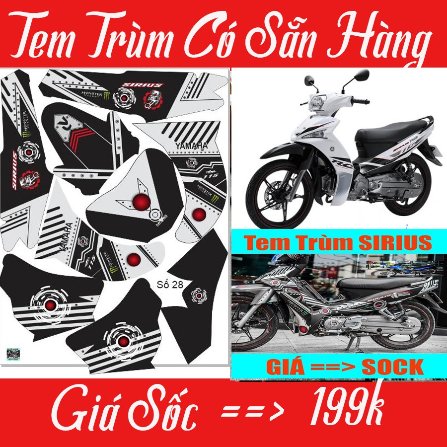 Tem Trùm Xe Sirius Sẵn Giá Rẻ