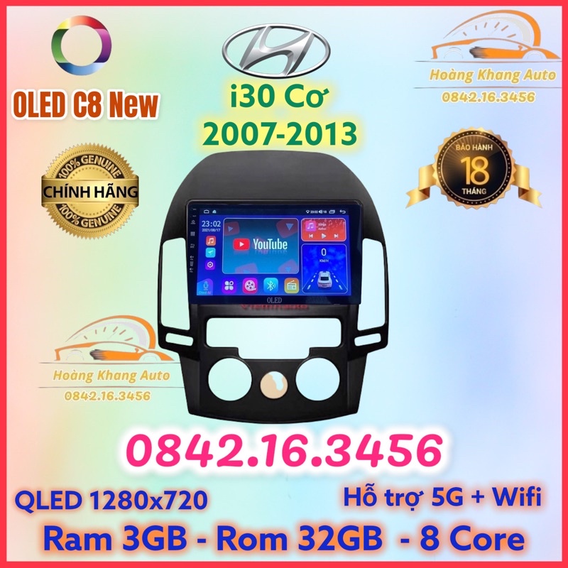 Màn hình android OLED C8 New theo xe i30 2007 - 2013 ĐH cơ  kèm dưỡng và jack nguồn zin theo xe