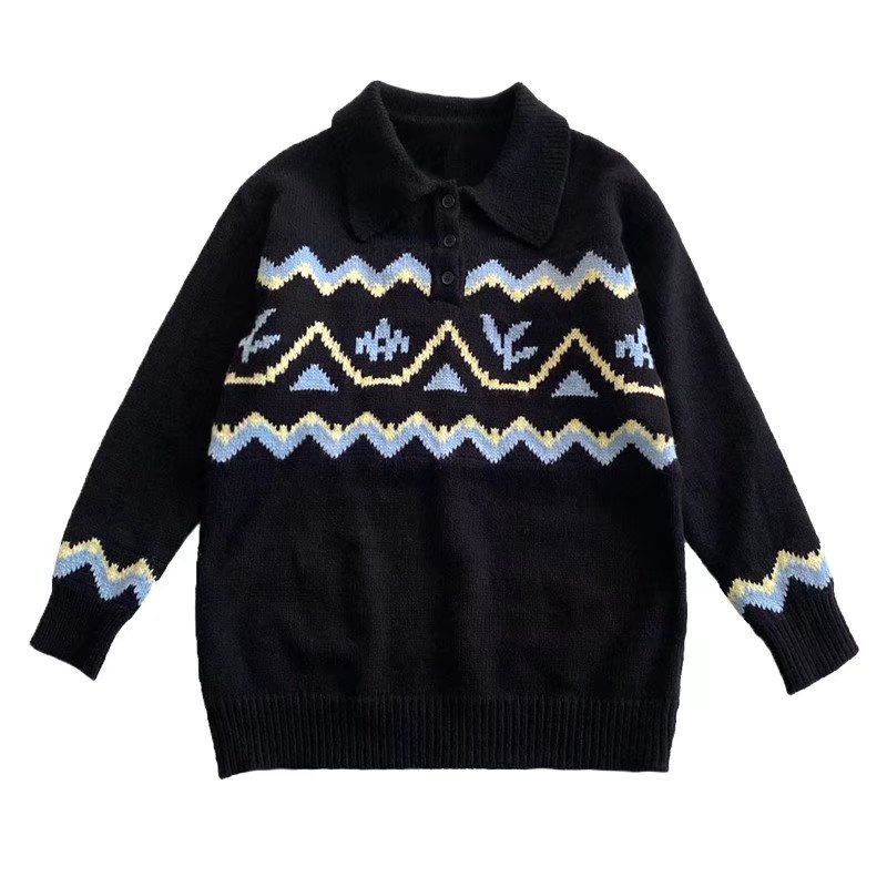 Áo Sweater Cổ Polo Dáng Rộng Thời Trang Thu Đông Dành Cho Nam / Size M-2XL