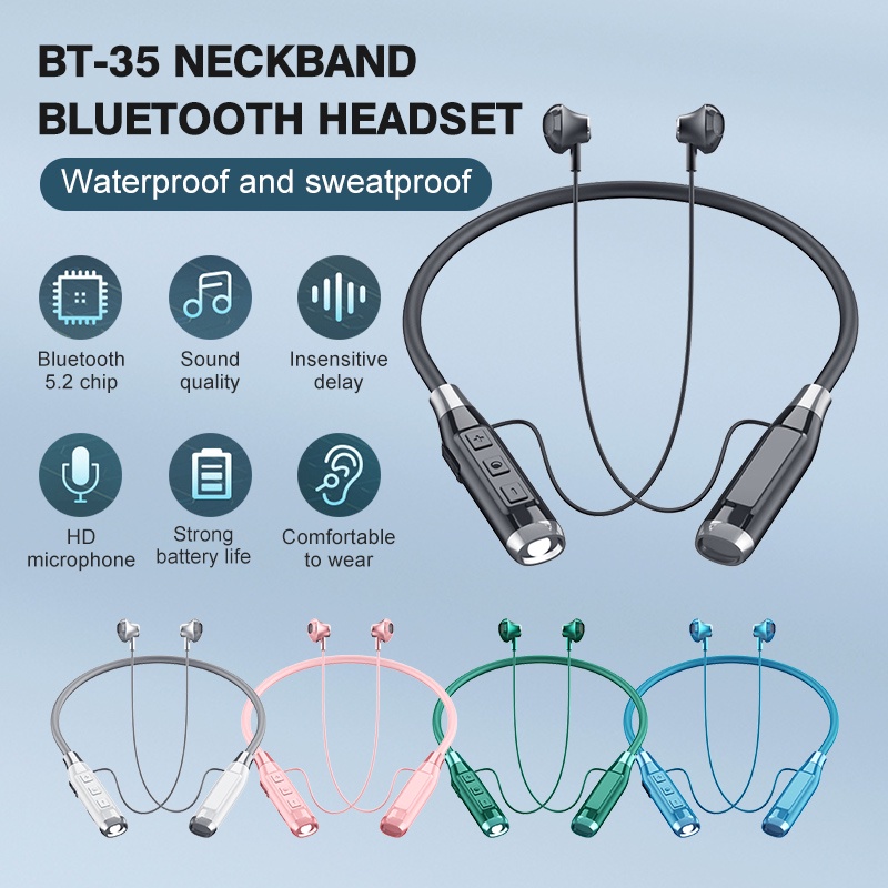 Tai Nghe Bluetooth Thể Thao Đeo Cổ BT-35,Tai Nghe Không Dây Bluetooth Tai Nghe không Thấm Nước Với Chức Năng Dèn Pin auum1