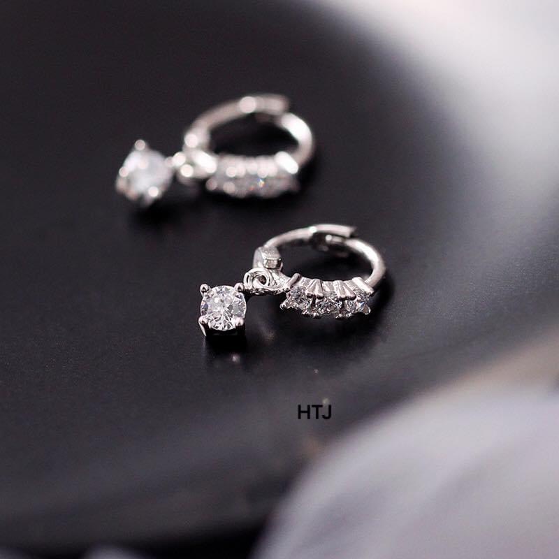 Bông tai bạc nữ đính đá tròn nhỏ chốt bấm LINH MIU SILVER