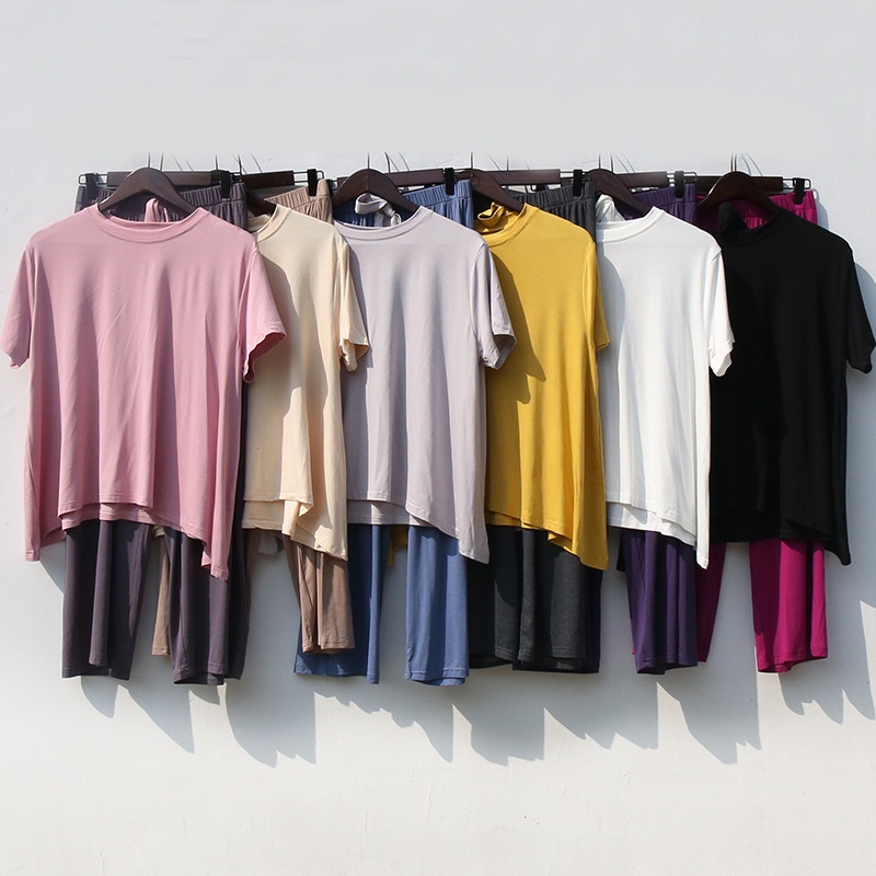 Bộ Đồ Ngủ Tay Ngắn Dáng Rộng Màu Sắc Tương Phản Thời Trang Xinh Xắn Cho Nữ