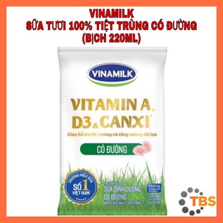 [VINAMILK-SỮA TƯƠI CÓ ĐƯỜNG] SỮA TƯƠI VINAMILK 100% TIỆT TRÙNG CÓ ĐƯỜNG, BỊCH 220ML