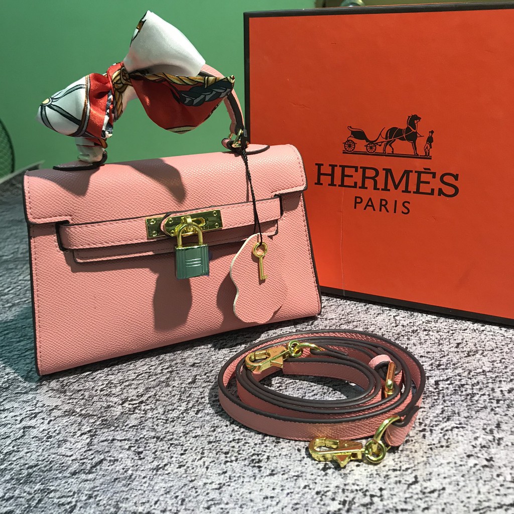[Mã WAMT2405 giảm 10k đơn 0k] (siêu phẩm cao cấp ) túi hm mini kelly full box da lì kèm khăn | BigBuy360 - bigbuy360.vn