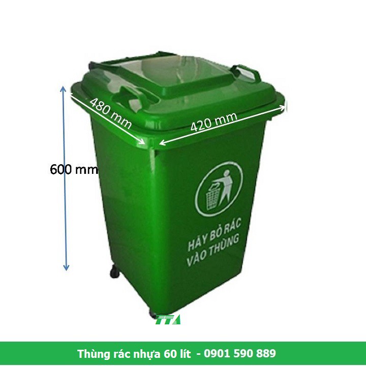 Thùng rác nhựa HDPE  60 lít có 4 bánh xe