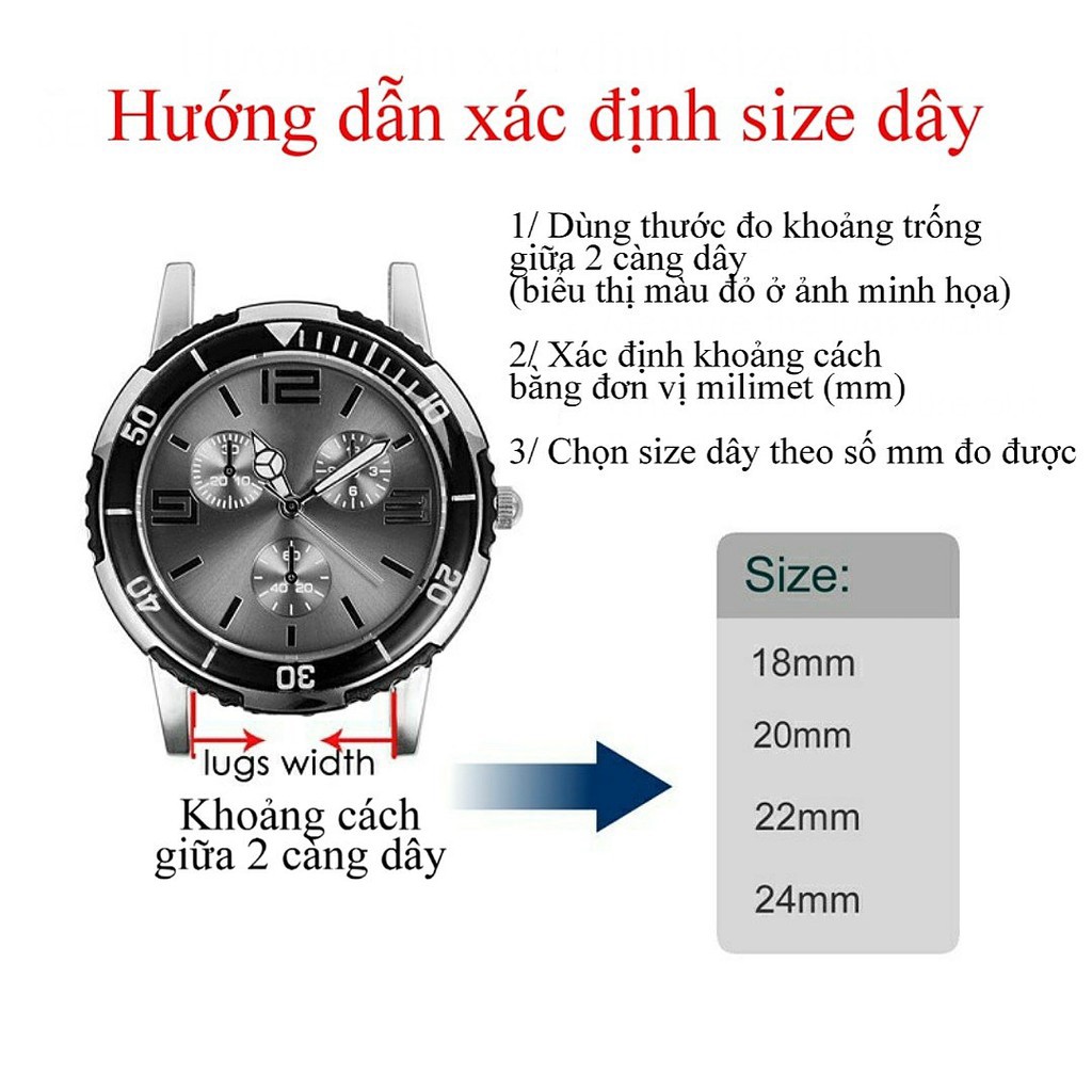 [G01] Dây da đồng hồ nam nữ đủ size 12/14/16/18/20/22/24 cực mềm, chống nước tốt S023