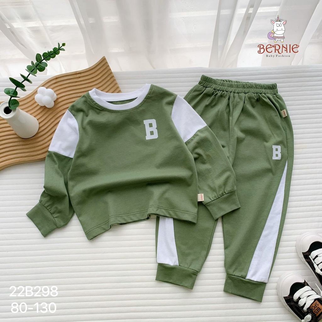 Bộ cotton dài tay phong cách thể thao cho bé trai, bộ thun thu đông bé trai khoẻ khoắn Bernie