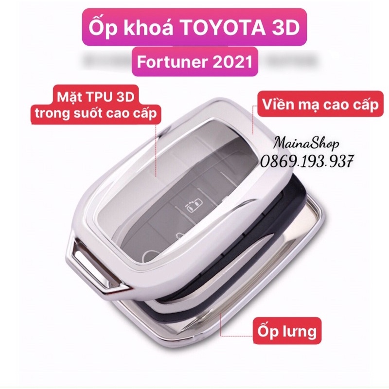 Ốp chìa khoá Toyota Fortuner 2021, Toyota Hilux cao cấp&lt; 3D Mặt Trong Suốt &gt;