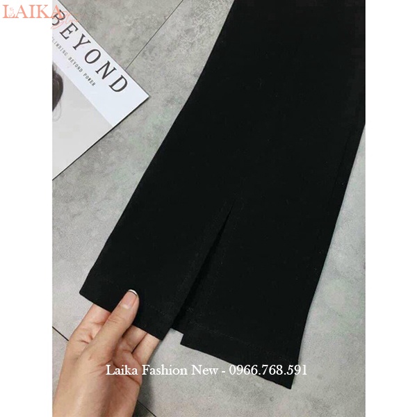Quần ống loe xẻ gấu cạp cao tôn dáng màu Đen kiểu quần tây nữ ống loe lưng cao xẻ gấu trước cách điệu đi học làm công sở