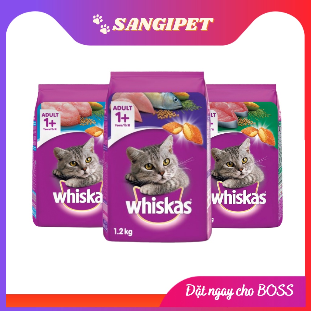 Hạt cho mèo Whiskas, hạt Whiskas cho mèo con, mèo trưởng thành gói 1.2kg (3 vị)