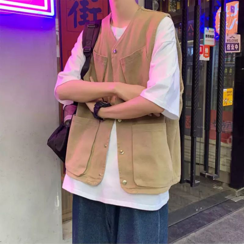 ÁO KHOÁC GILE NAM NỮ MÀU BE ĐEN VINTAGE CHẤT VẢI KAKI / ÁO GILE MÀU NÂU BE NAM NỮ UNISEX