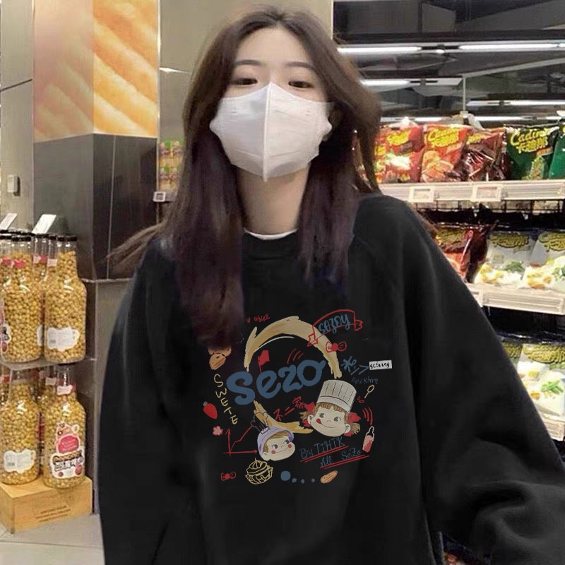 ZHELIAHNGFEI Áo Sweater Tay Dài Cổ Tròn Dáng Rộng Phong Cách Preppy