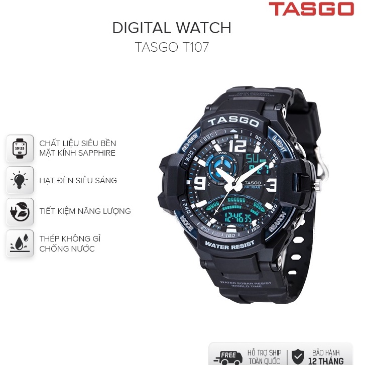 Đồng hồ nam thể thao TASGO mặt kính sapphire chống xước và thiết kế manh mẽ bảo hành 12 tháng T107 | BigBuy360 - bigbuy360.vn
