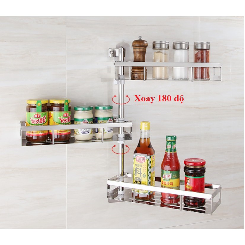 Kệ xoay để đồ gia vị nhà bếp chất liệu INOX 304 lắp đặt dán tường hoặc khoan vít tường -KX304