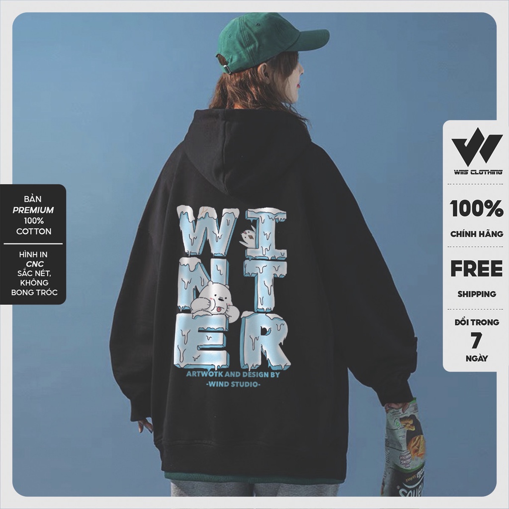 Áo hoodie form rộng WIIS bản Premium unisex nỉ bông WINTER thời trang nam nữ oversize ulzzang