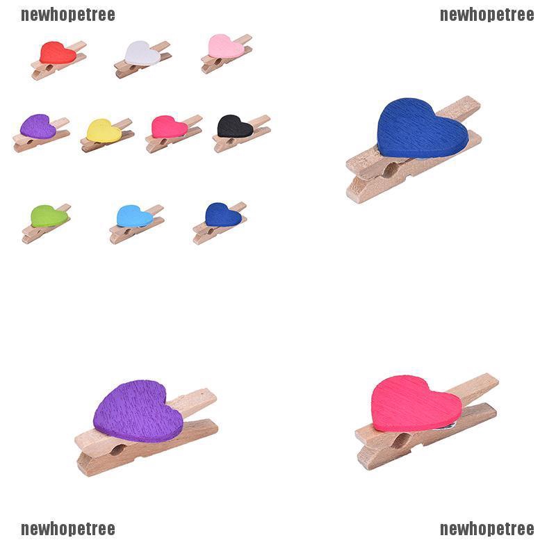 Bộ 10 Kẹp Giấy Bằng Gỗ Hình Trái Tim Dễ Thương