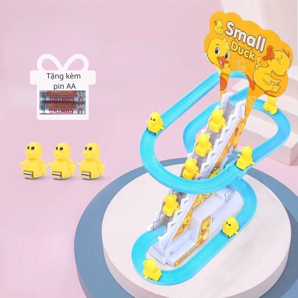 Vịt leo cầu thang, có đèn có nhạc, chạy pin, không kèm pin. đồ chơi cho trẻ sơ sinh và trẻ nhỏ.