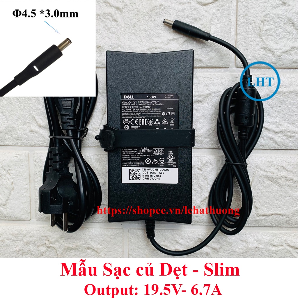 Sạc Laptop DELL 130W DELL XPS 15 9530 9550 9560 9570 M3800 Precision 5530 19.5V 6.67A 130W chân tròn nhỏ 4.5*3.0mm