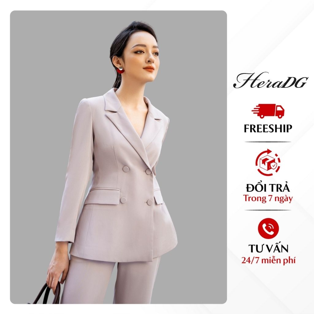 Áo Khoác Blazer HeraDG Thiết Kế Cổ 2 Ve Vếch Phối Hai Hàng Cúc Tinh Tế, Chất Liệu Cao Cấp WTBA026A