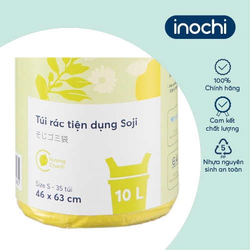 Túi rác tiện dụng Inochi - Soji 10L x 35 túi (Size S) Hương Chanh có quai cầm