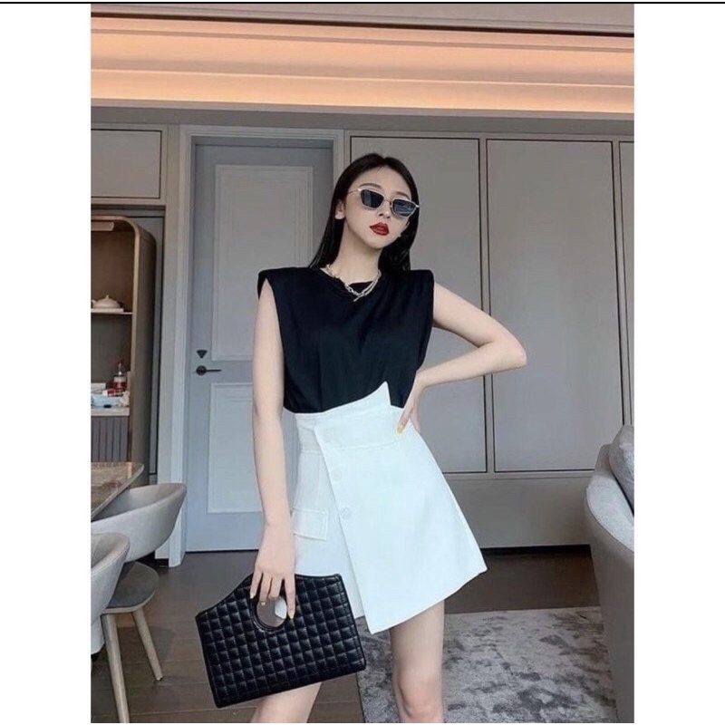 Quần váy cạp cao chéo 3 cúc, Quần giả váy cạp cao NGOCMAI89