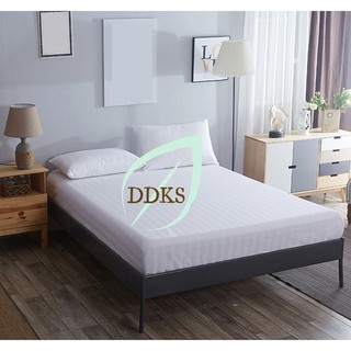 Ga giường khách sạn vải cotton trắng sọc 3cm T300 cao cao cấp Riotex hạn chế nhăn và xù lông