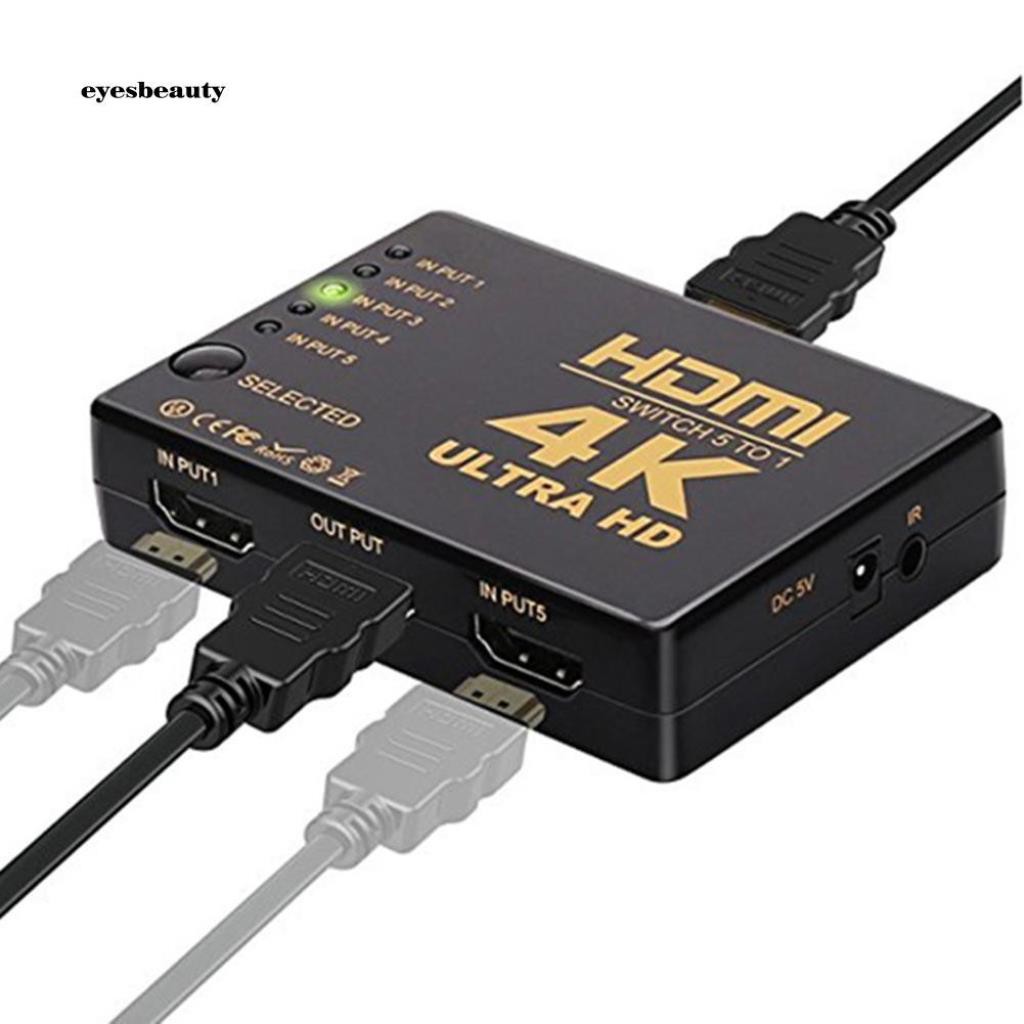 HDMI Switch 4k 5 in 1 out 5 cổng vào 1 cổng ra có điều khiển (Đen) VINETTEAM -DC780