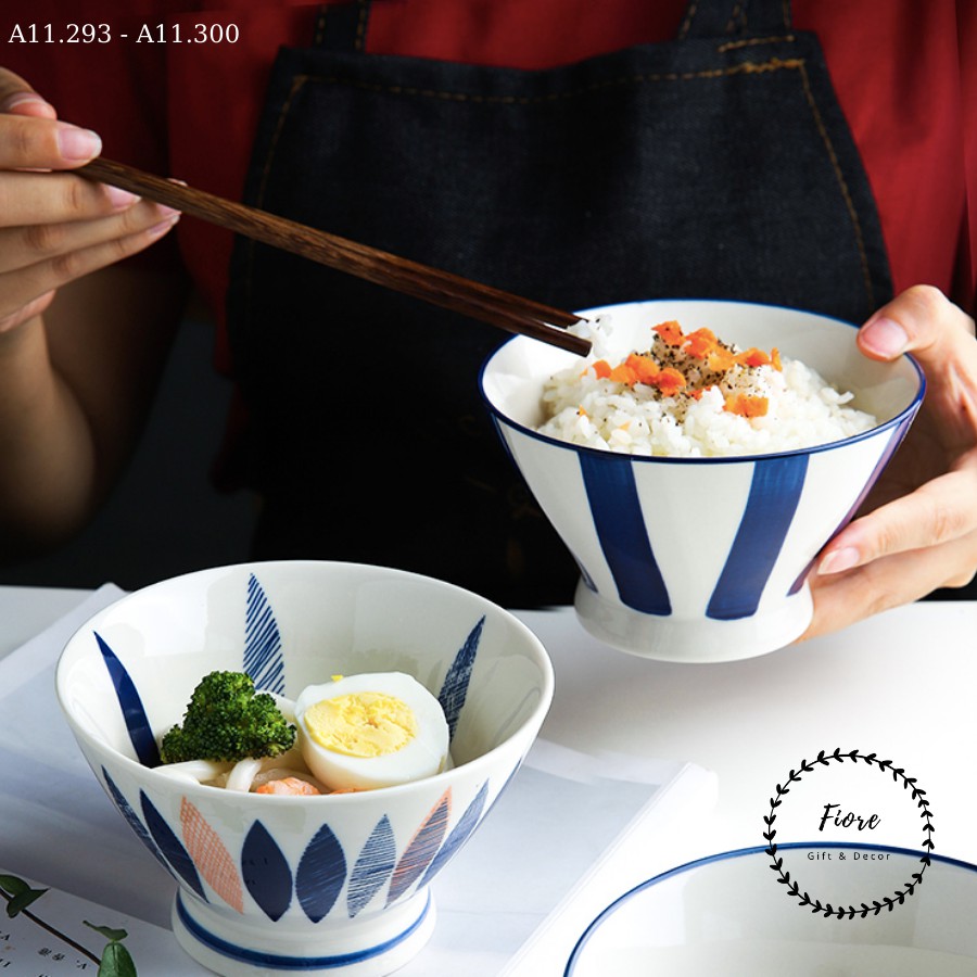 Bát sứ ăn cơm, tô sứ đựng salad họa tiết xanh phong cách Nhật [CÓ ẢNH THẬT]