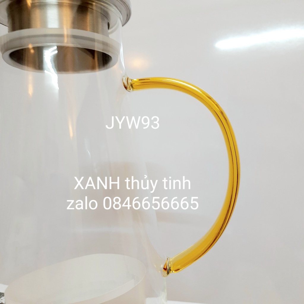 Bình thủy tinh quai vàng, nắp inox 1500ml - Mã JYW94