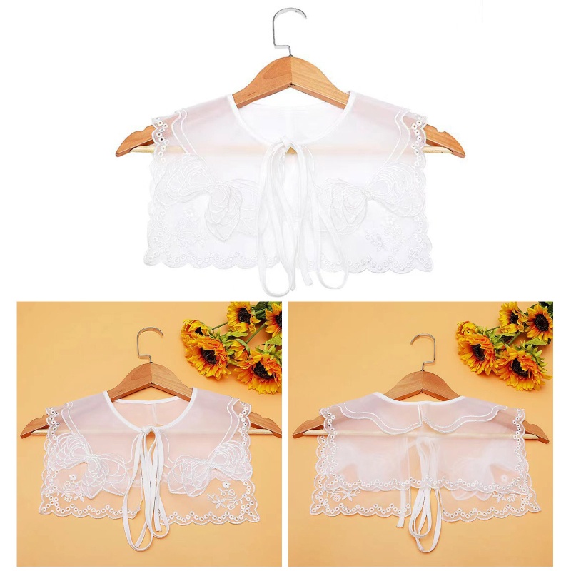 Khăn Quàng Cổ Thủy Thủ Hai Lớp Bằng Vải Organza Thêu Hoa Thắt Dây Phía Trước Dành Cho Nữ