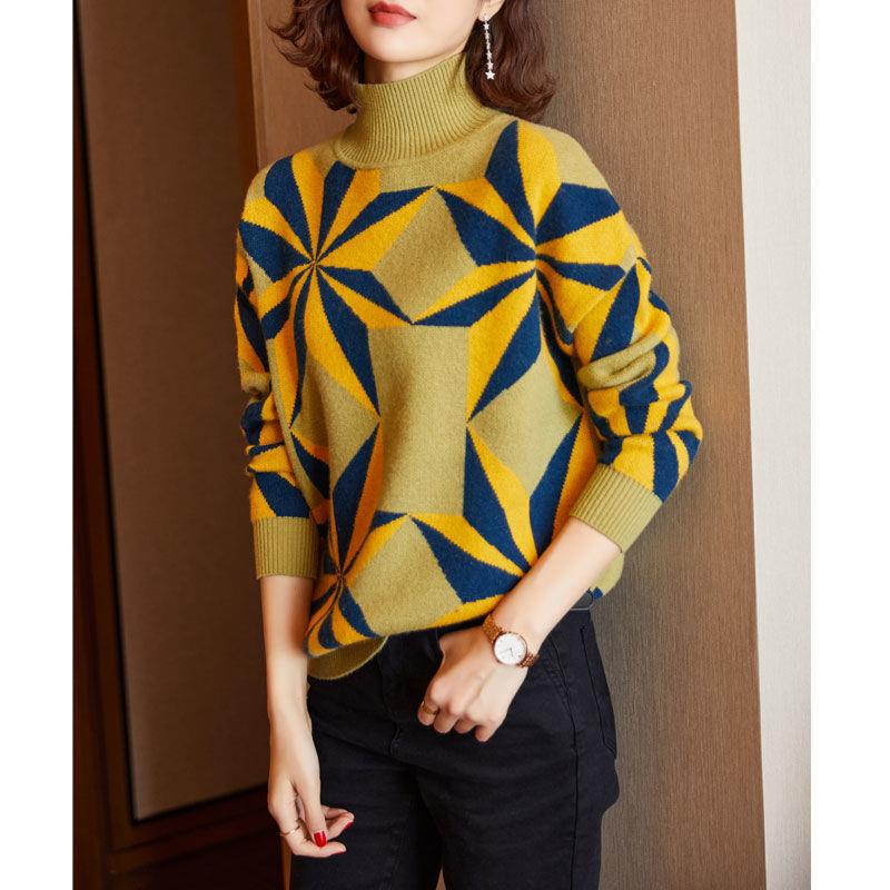 Áo sweater Dệt Kim Tay Dài Dáng Rộng Kẻ Sọc Kim Cương Thời Trang Thu Đông Mới 2021