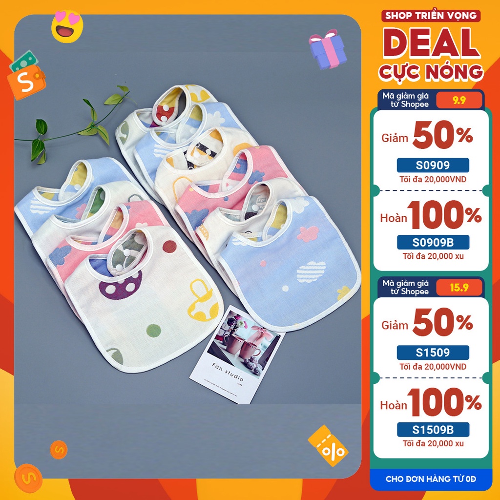 Set 10 yếm thấm dãi, yếm ăn dặm cho bé 6 lớp mềm mại thấm hút tốt bằng sợi bông tự nhiên, an toàn cho bé