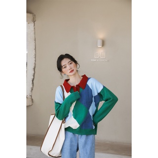 Áo Len Hàn Quốc Phối Cổ đỏ 784