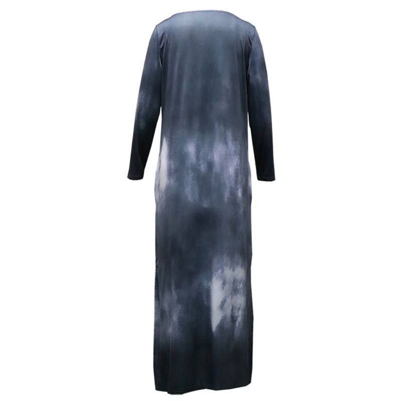 Đầm Thun Maxi Tay Dài Nhuộm Màu In Chữ Quyến Rũ Thời Trang Mùa Thu Cho Nữ