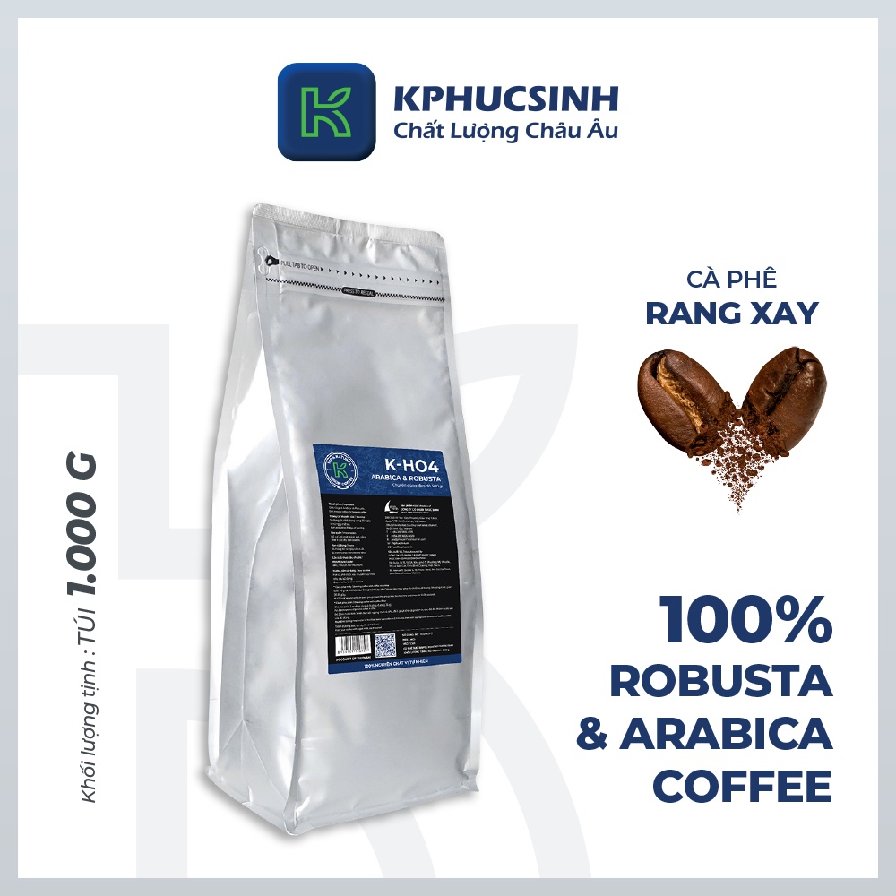 Combo 2 túi cà phê nguyên chất KCOFFEE rang mộc xuất khẩu KH04 1000g KPHUCSINH - Hàng Chính Hãng