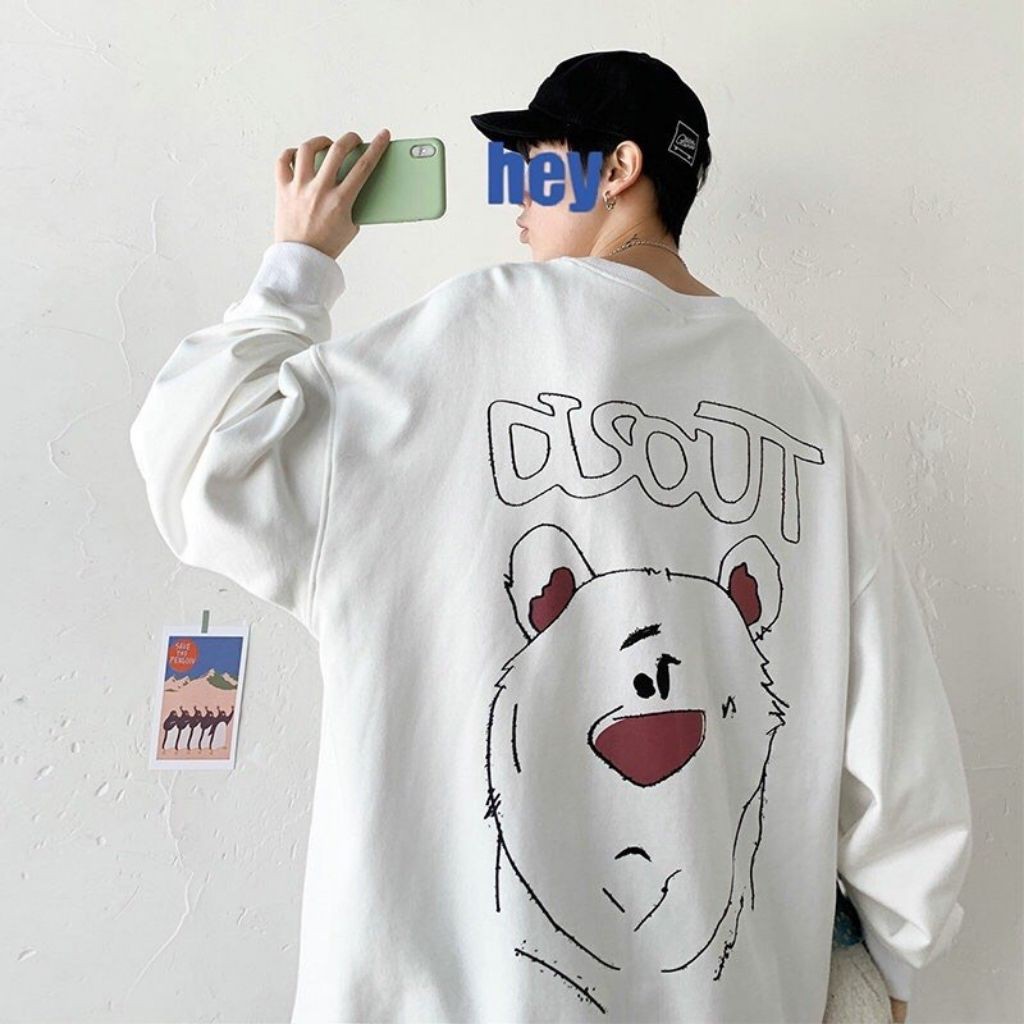 ÁO SWEATER NAM CHẤT VẢI NỈ UNISEX THIẾT KẾ IN HÌNH MẶT GẤU TRƯỚC VÀ SAU CỰC ĐẸP