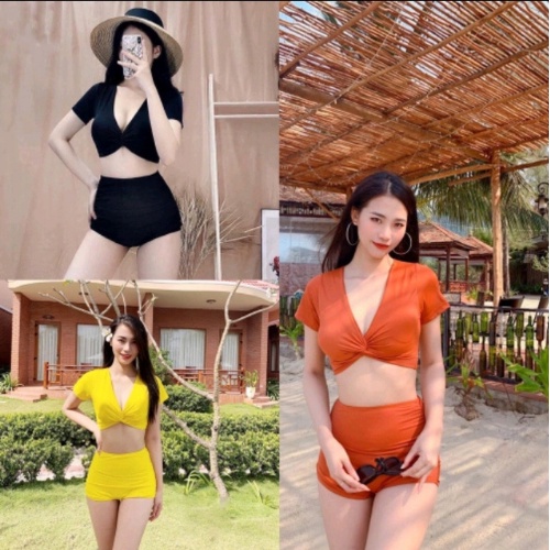 Đồ bơi nữ bikini đi biển 2 mảnh xoắn ngực nhiều màu KONKUN MS12